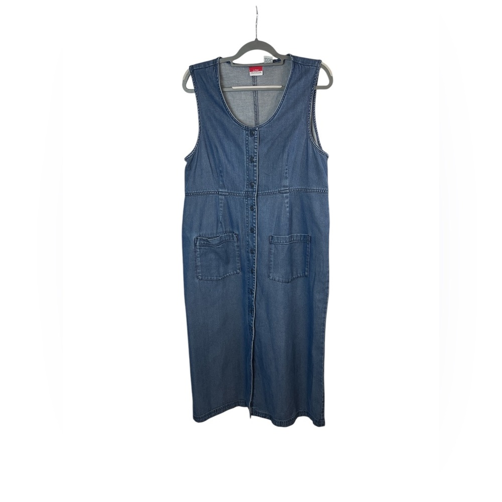 Vintage LL Bean woman’s denim traveler‎ button down dress size 14 petite midi